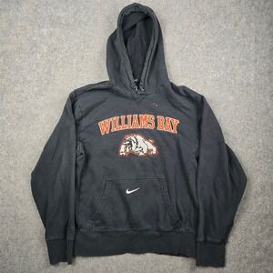 Nike Hoodie Mens S Black Williams Bay Bulldogs Center Swoosh Y2K Skater Grunge